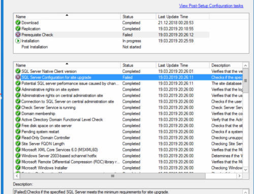 ConfigMgr: Prerequisite check error when upgradeing to 1810 – SQL Server Configuration for site upgrade failed